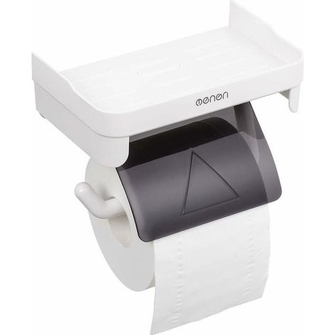 No-Drill Toilet Paper Holder, Toilet Roll Holder with Storage Shelf, Adhesive Toilet Roll Holder, Wall-Mounted Toilet Paper Holder, White ABS Material - LIAIKI