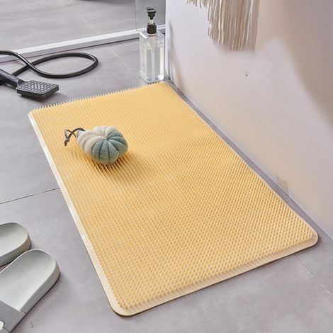 Tapis de douche rectangulaire antidérapant à ventouses, picots massants, séchage rapide, 34 x 67 cm, Jaune (1/5)