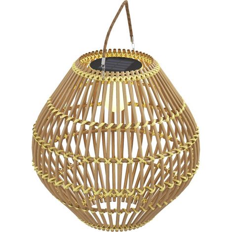 Lampe Solaire Rotin - Étanche IP44 - Pour Jardin Terrasse Allée - Ø31 x H32 cm - Jaune - 15 Lm - 2500 K - 1 Pièce (1/5)
