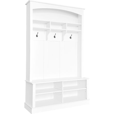 Ensemble d'entrée avec banc et range-chaussures – Banc de rangement multifonction avec 3 crochets et espace de rangement ouvert – Portemanteau rectangulaire avec rangements et étagères pour hall d'ent