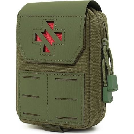 Pochette médicale tactique - Trousse de premiers secours et IFAK détachable Compatible Molle Nylon 1000D Verrouillage par anneau en D (Vert armée) (1/3)