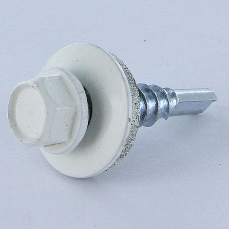 Vis autoperceuse Tête hexagonale TH 5.5X25 Rondelle d'étanchéite EPDM Acier zingué RAL9010 blanc pur-10 pièces