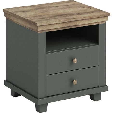 Comodino 2 cassetti Martin verde e marrone 54,2cm (1/5)
