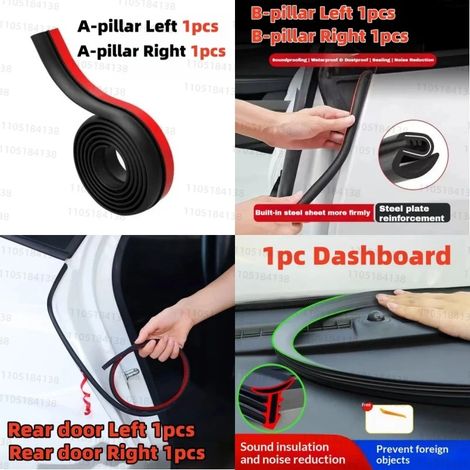 (Lot de 7 bandes d'étanchéité) Convient aux portières de voiture Toyota. Bande d'étanchéité double couche en caoutchouc, protection contre le bruit et la poussière. (1/4)
