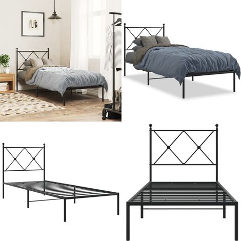Bettgestell mit Kopfteil Metall Schwarz 75x190 cm - Metallbettfundament - Doppelbettgestell - Boxspringrahmen - Schwarzes Bettgestell - Stabiles Bettgestell - Home & Living (1/5)