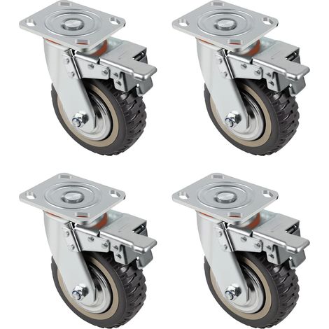 4x Ø150mm Roulette Charge Lourde, 2×Roulettes pivotantes avec Frein (1/5)