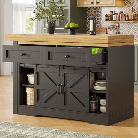 DESMIU Desserte de Cuisine avec Table Extensible et Meuble Latéral, Plateau Rotatif 360°, pour Cuisine, Noir, 120 × 40 × 72 cm (1/5)