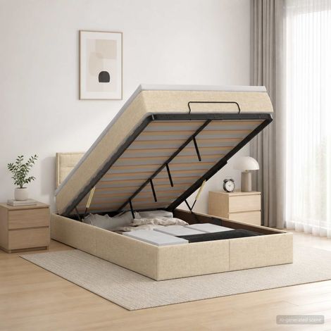 vidaXL Cama otomana con colchón con cabecera Crema 120 x 200 cm Tela (1/5)