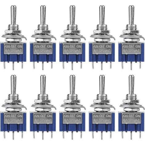 Lot de 10 interrupteurs à bascule 6A 125VAC – Interrupteur 3 positions 3 broches – Diamètre bouton 6 mm pour projets électroniques (1/5)