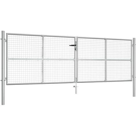 Portail de jardin en acier galvanisé, 400 x 125 cm, argent