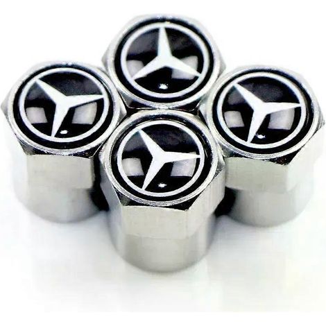 Bouchons de valve de pneu de voiture avec emblème, étui en métal, compatibles avec Mercedes-Benz Classe B/C/E/S et Classe A (C200L, GLC, GLE, CLA). Accessoires de style automobile. Couleur : argent (l (1/3)
