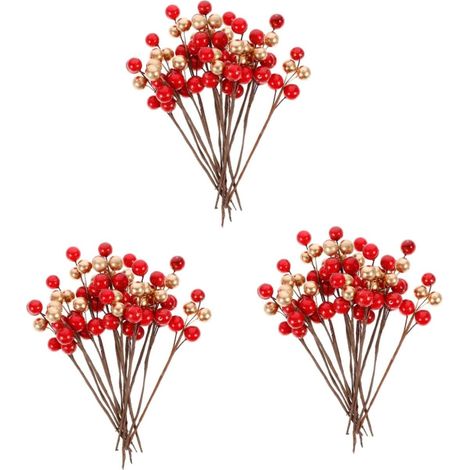 90pièces Tiges De Baies Artificielles Rouges Et Dorées pour Décorations De Noël Guirlandes Et Fleurs (1/5)