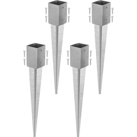 KOTARBAU® Lot de 4 Support de Poteau Bois - Acier Galvanisé - 75 cm - Argent - 91 x 91 mm - Support Poteau à Enfoncer - pour Clôture et Pavillon - Résistant à la Corrosion (1/5)