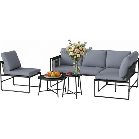 Garten-Lounge-Set für 4-5 Personen, 2-Sitzer-Sofa, Couchtisch, Sessel, dickes, waschbares Kissen