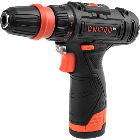 Dnipro-M Taladro Atornillador Inalámbrico CD-12QX 12V  25Nm  2 Velocidades  Batería 2Ah + 10 Puntas de Impacto