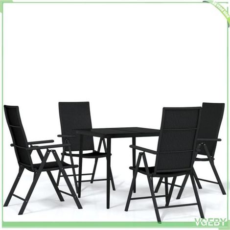 Ensemble à manger de jardin 5 pcs - FAFEICY - 3099108 - Noir - Table verre 80x80 cm - Dossiers inclinables 7 positions (1/5)