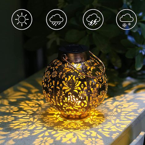 Lanterne solaire d'extéri, lanterne solaire de jardin à LED IP55 étanche blanc chaud, lanterne suspendue pour terrasse patio pelouse table fête maison décoration orientale bronze antique (1/4)