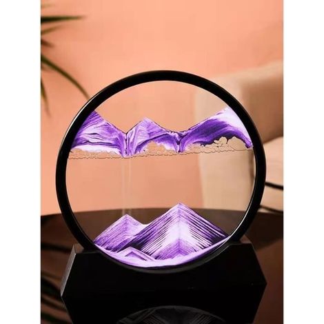 Sablier 3D Objet Decoratif en verre avec cadre rond en mouvement- Décoration d’intérieur cadeau d'anniversaire-violet 7 . (1/4)