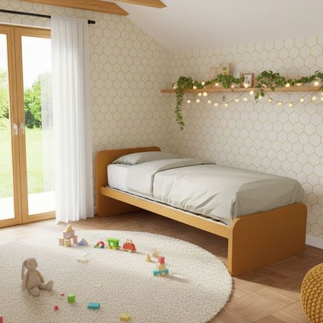 Letto singolo cameretta 80x190 con rete a doghe in acciaio e faggio - Zolfo (1/5)