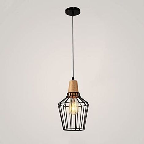 Suspension en métal noir à 1 lampe, style cage métallique rétro industriel, luminaire de plafond pour restaurant (1/5)