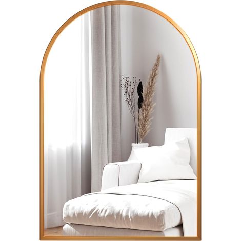 Miroir Mural Arche, Grand Miroir de Maquillage 50×75cm avec Cadre en Alliage d'Aluminium pour Entrée Chambre Salon Salle de Bain Or (1/5)