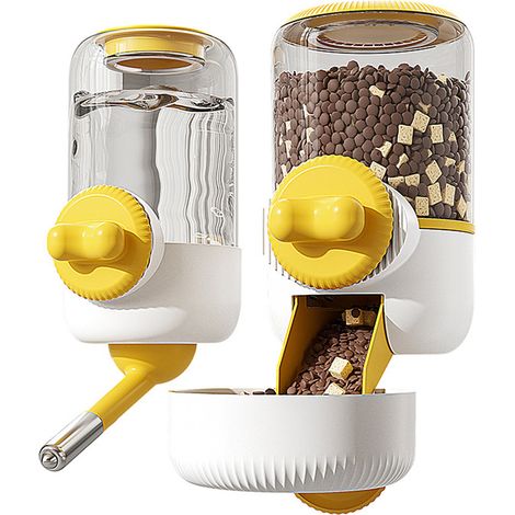 1 distributeur automatique d'eau et de nourriture, capacité 1 L, fixation murale pour cage, adapté chiens nains, lapins, furets, hérissons (1/5)