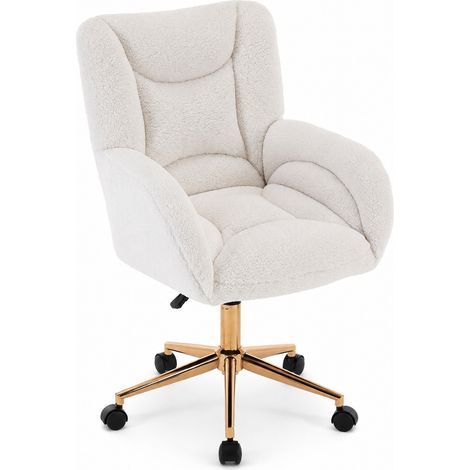 ELVMI Drehstuhl Höhenverstellbar mit Rollen und Ergonomischer Rückenlehne in Teddy Weiß (1/5)