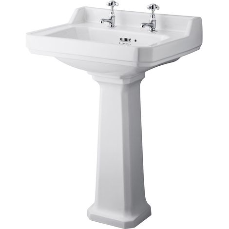 Bayswater Fitzroy Basin with Full Pedestal 595mm Wide 2 Tap Hole (1/4)
