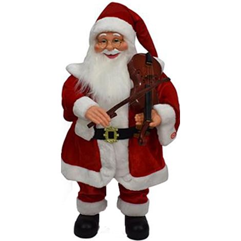 Babbo natale con barba bianca e cappello rosso grande 80cm con violino souni musica e movimento bello particolare ben rifinito (1/2)