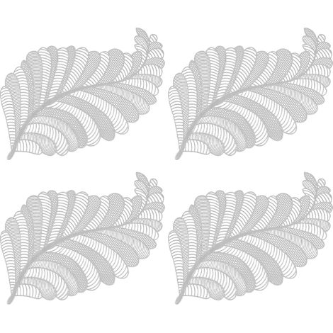 Sets de table, décoration de bureau, plante artificielle, tasses de salle à manger, sous-verres, dessous de plat isolants thermiques, dessous de plat étanches, lot de 4 (argent) (1/5)