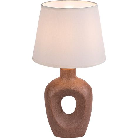 Lampe de table décorative Madelor en céramique brune avec abat-jour beige E14 25W Rabalux (1/5)