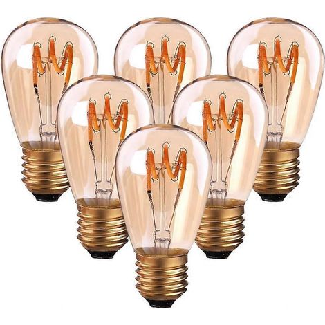 Lot de 6 ampoules LED vintage E27 à filament spiralé ST45/S14 3 W, lumière ambrée, non dimmables, 2200 K, blanc très chaud, 150 lm, équivalent à une ampoule à incandescence de 25 W. (1/5)