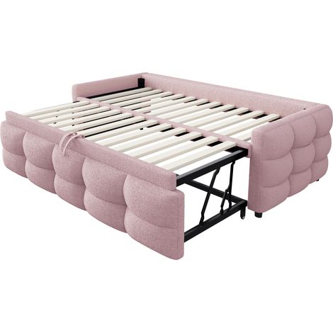 Letto estraibile convertibile 90/180 x 190 cm in tessuto Teddy rosa con rete (1/5)