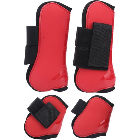 Botas gruesas para tendones de caballo, carcasa de PU, protección para las patas de montar, color rojo M-Crezuo