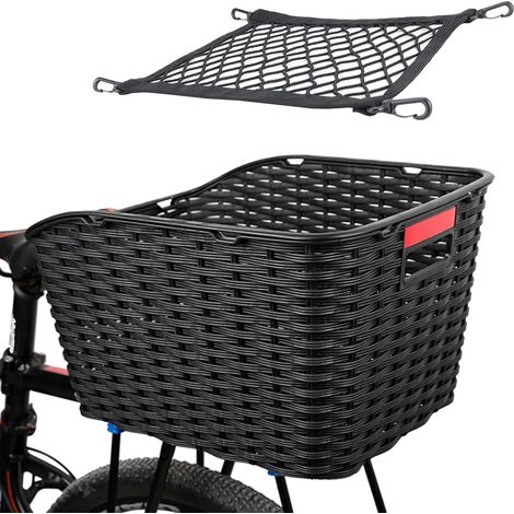 Cestino posteriore unisex per bicicletta, 27 L, in resina intrecciata resistente alle intemperie e alla ruggine, per portapacchi posteriore. Include hardware di montaggio, fascette per cavi, rete per (1/5)