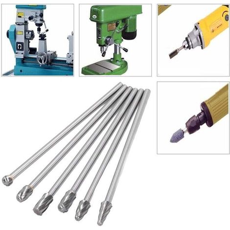 Kit de 6 pièces Fraises Rotatives en Carbure de Tungstène Double Coupe Tige 6mm Tête 10mm Outil Dremel Perceuse Ponceuse Electrique