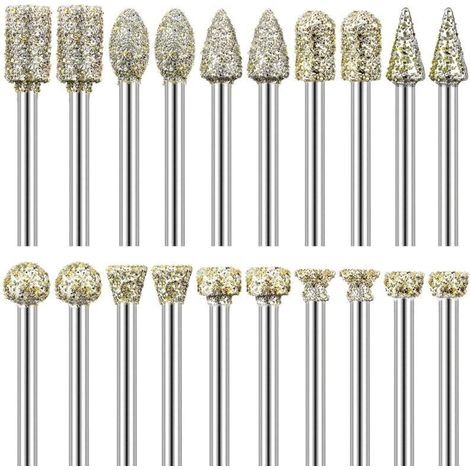 CSPARKV Lot de 20 Fraises Diamantées Tige 1/8" Compatible avec Dremel pour Sculpture Gravure Meulage Polissage de Pierre, Roche, Verre, Céramique