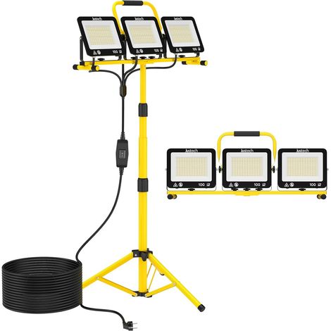 Projecteur LED de Chantier 27000LM avec Trépied, Projecteur de Travail 3X100W 3 Températures de Couleur IP66 Lampe d'atelier pour Atelier, Garage, Chantier, Réparation Automobile (1/5)