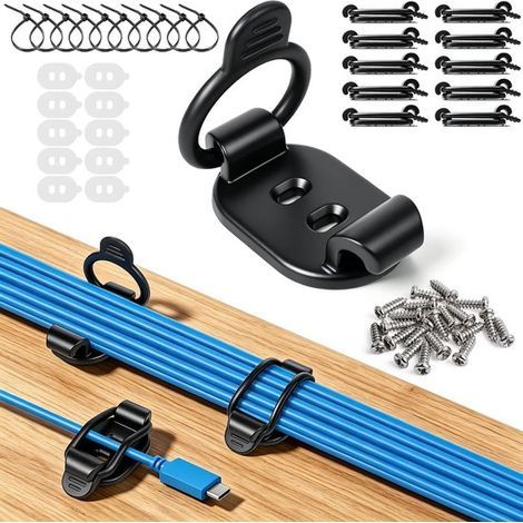 Attaches-câbles auto-adhésives - Lot de 10 - Noir - Organisateur de câbles élastique - Serre-câbles (1/5)