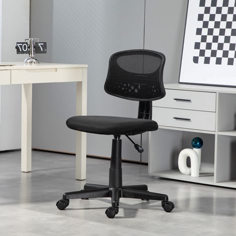 Bürostuhl ohne Armlehnen, Drehstuhl mit atmungsaktiver Netzrückenlehne, höhenverstellbar, Schwarz