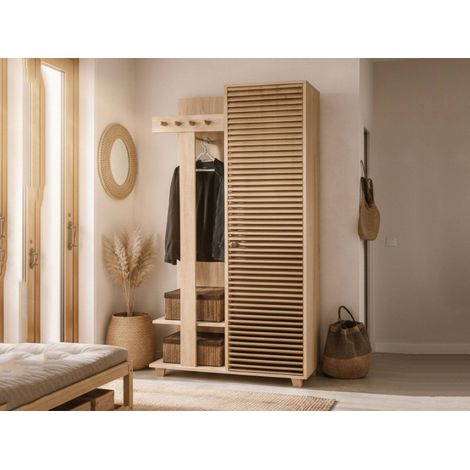 Dmora - Muebles de entrada Azhaf, Entrada para perchas, Composición para atrio, Consola de almacenamiento multifunción, 90x36h194 cm, Roble, con embalaje reforzado (1/5)