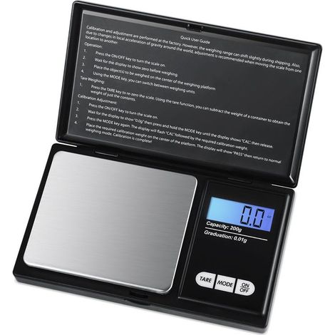 Balanza de cocina de precisión 500 g/0,01 g (7 unidades), balanza digital con pantalla LCD retroiluminada, mini balanza de bolsillo para la (1/5)