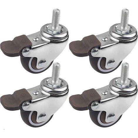 4 Lenkrollen mit Bremse, 38 mm, M8 x 20 mm, Gewinderollen, Möbelrollen, Tragkraft 88 kg, TPE-Gummirolle für Kleingeräte (1/5)
