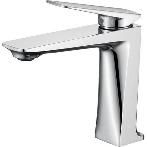 Robinet d'évier de salle de bains à une poignée, robinet de lavabo en à un trou monté sur le pont pour évier de salle de bains, robinet de lavabo chaud et froid avec tuyau d'alimentation en eau - Chro (1/5)