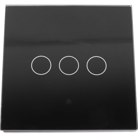 Interrupteur tactile mural intelligent Wi-Fi à 3 boutons, type 86, avec panneau en verre renforcé, prise UE 100-240 V, noir (1/5)