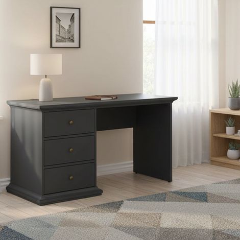 Dmora - Escritorio Agia, Escritorio multiusos, Mesa de oficina para PC, El plan de trabajo, 130x62 h74 cm, Gris (1/5)