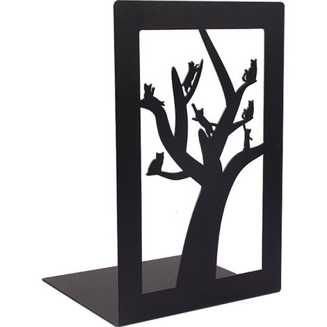 Serre-Livres Noir en métal Anti-Rayures et antidérapant Serre-Livres Enfants Serre-Livres Robustes pour école et Maison Conception de Chat et d'arbre Séparateurs de Livres 1 Paire (1/5)