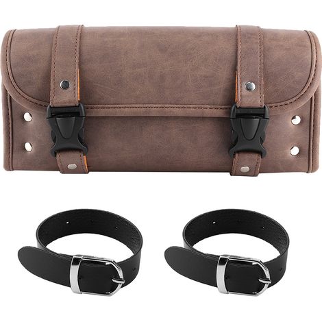 latérales vintage en cuir PU marron universelles pour moto (1/5)