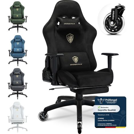 Ergonomischer und atmungsaktiver Gaming-Stuhl aus weichem Mikrofaser-Samt, hautfreundlich, verstellbare Fußstütze, Schwarz