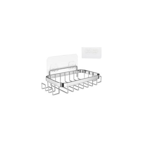 Porte-savon de douche avec 4 crochets en acier inoxydable pour douche, salle de bain, cuisine, lavabo, plan de travail, porte-rasoir et éponge, adhésif de fixation murale inclus